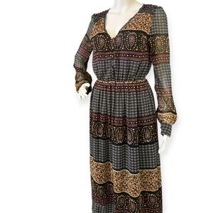 Lucca Couture Chic Patterned Maxi Dress with Long Sleeves